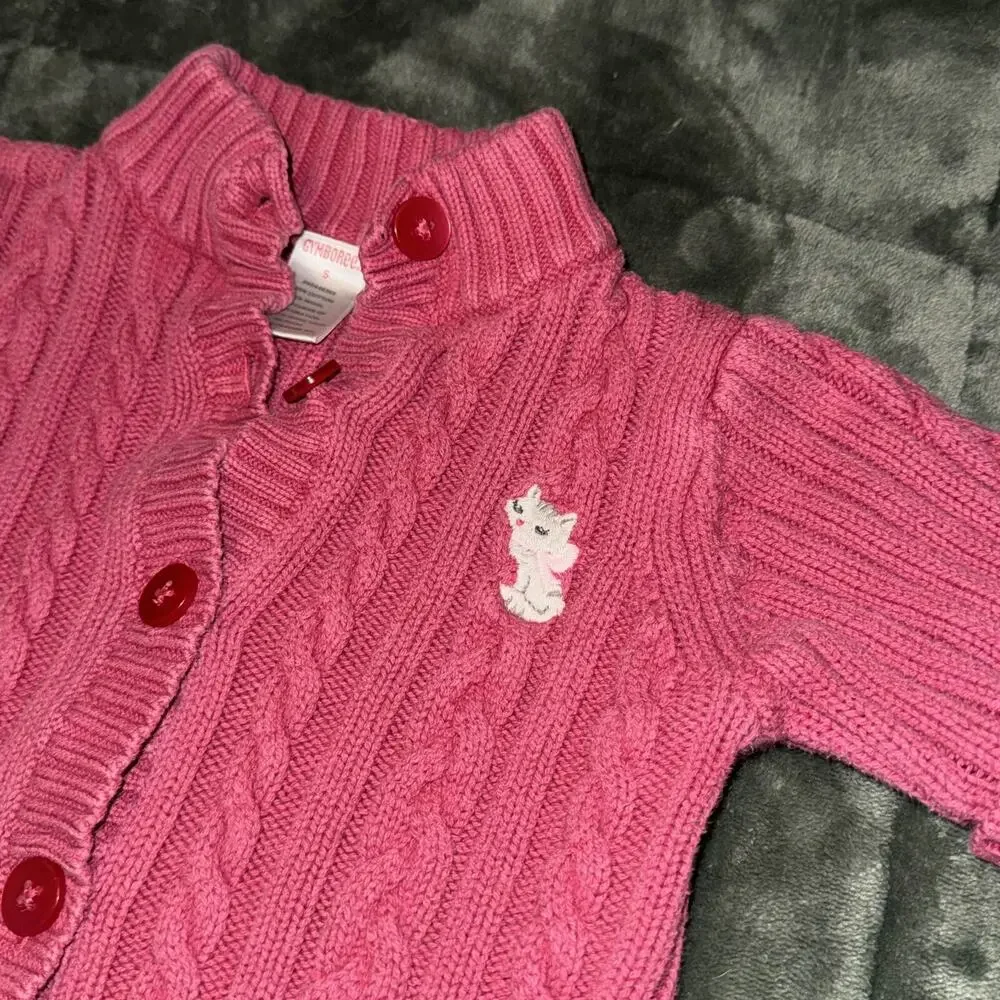 Gymboree Cardigan Sweater Girls‎ 5 Pink Cotton Cable Knit Mock Neck Short Sleeve